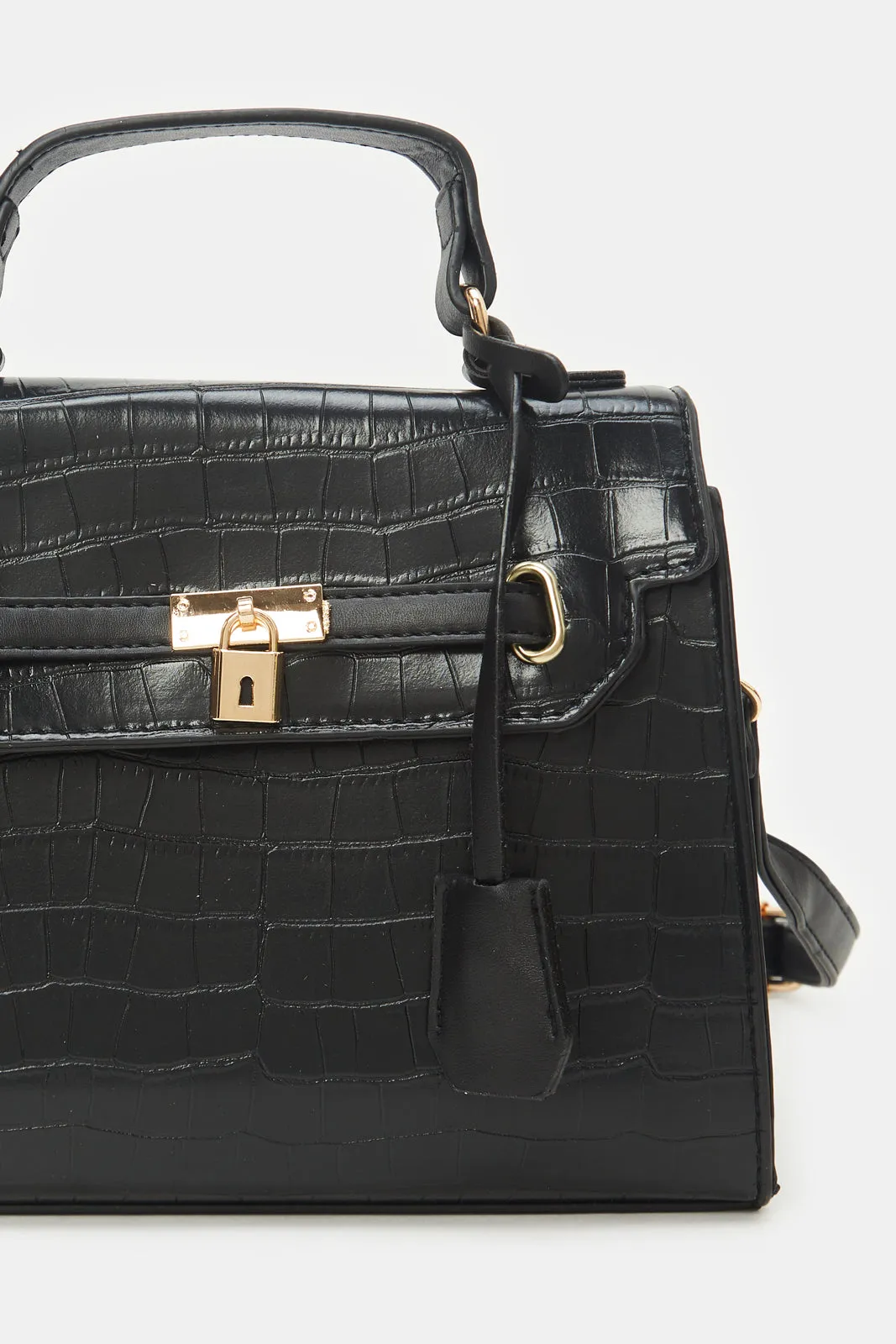 Women Black Textured Day Bag