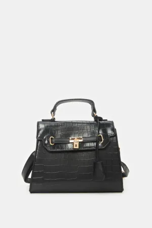 Women Black Textured Day Bag