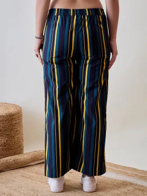 Women's Multi Color Viscose Stripes Pant - The Kaftan Company