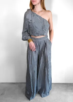 Zimmermann Blue & White Striped One Shoulder Set