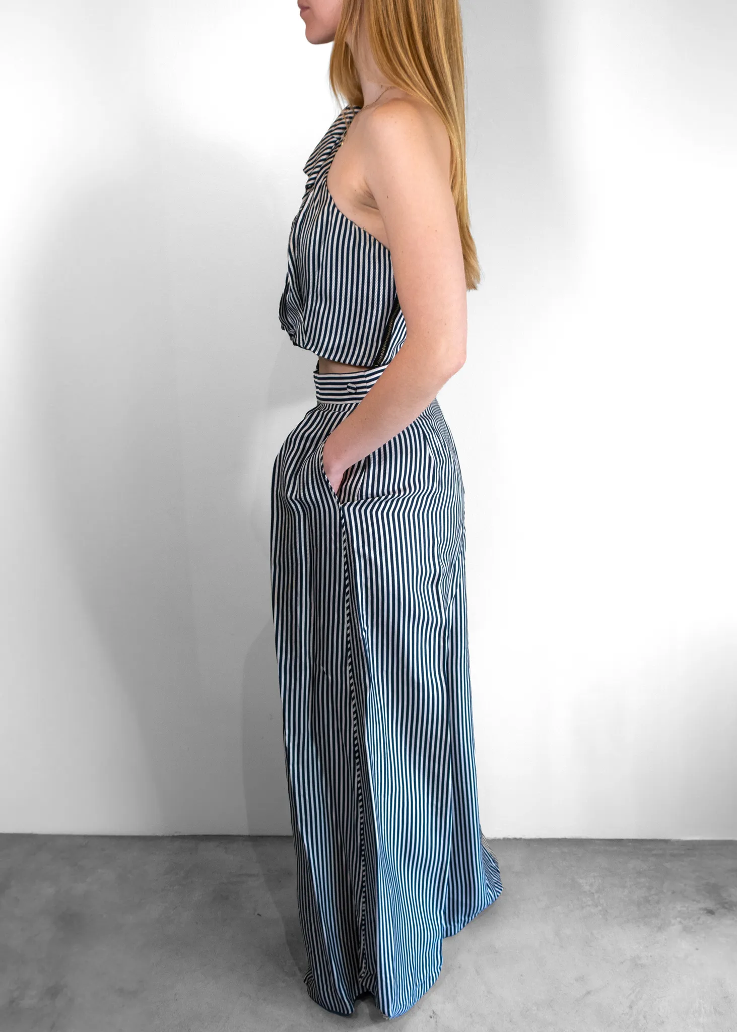 Zimmermann Blue & White Striped One Shoulder Set