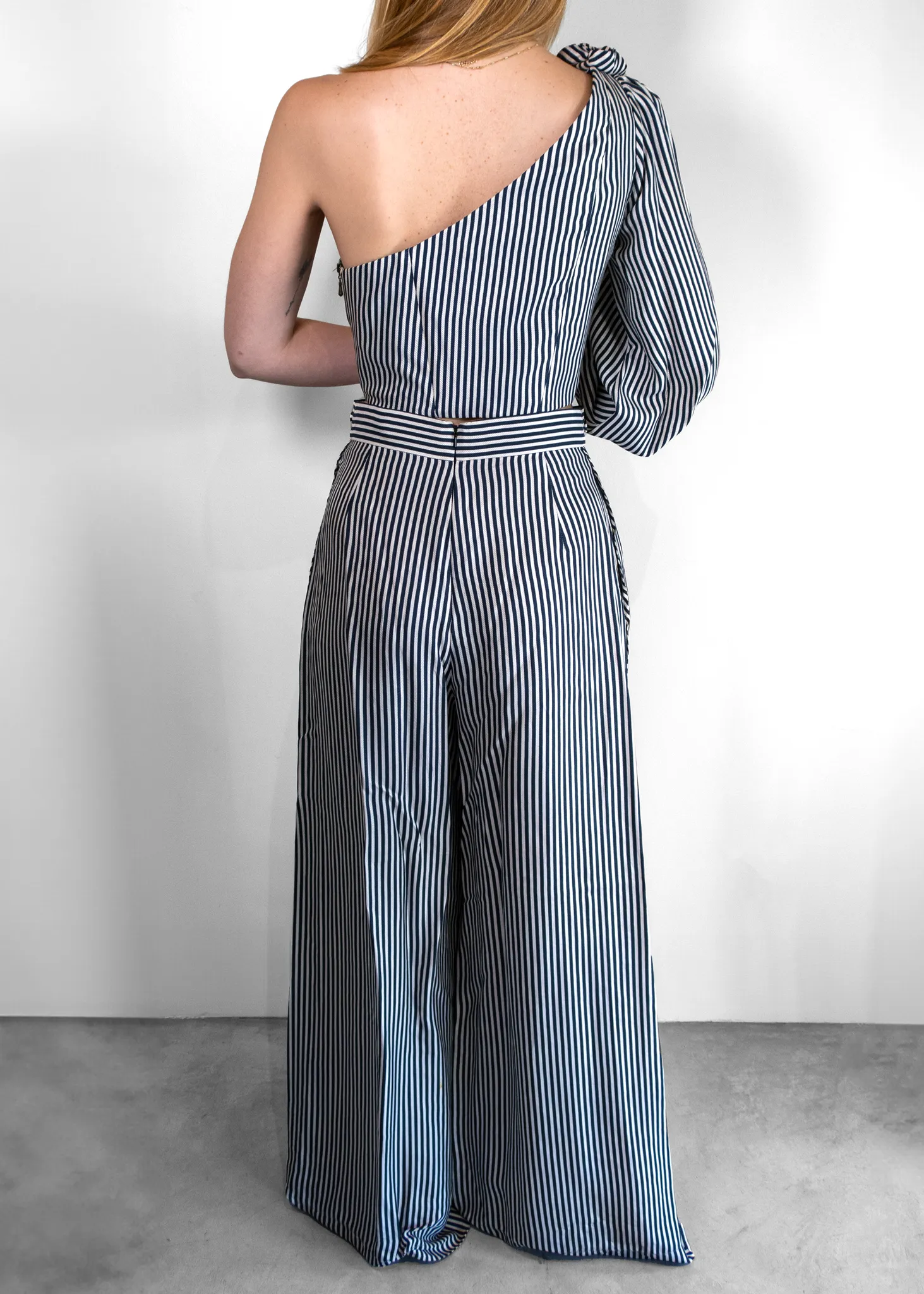 Zimmermann Blue & White Striped One Shoulder Set